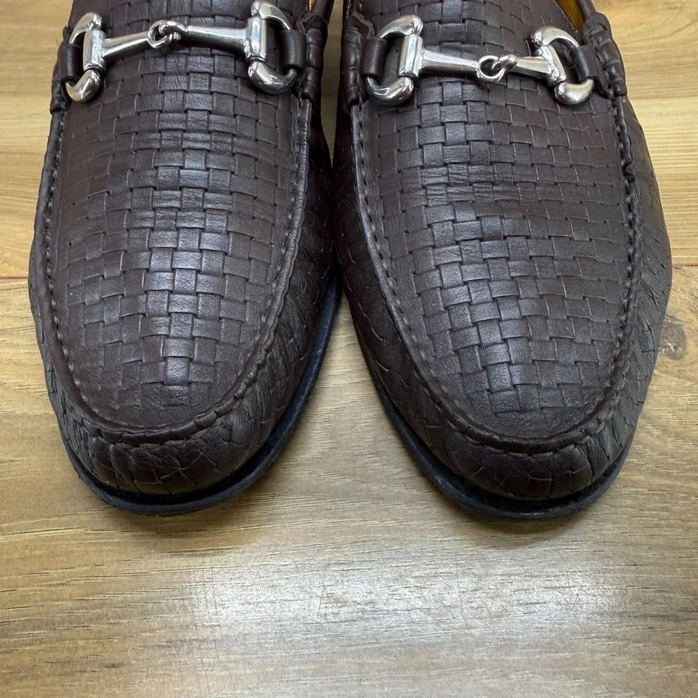 Genuine Leather Horse Bit Mens‎ Loafers 8 EU 41 Dark Brown Weave Moc Toe Dress
